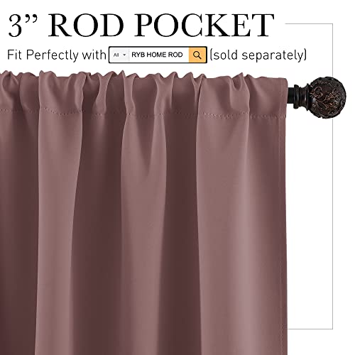 45 inch Curtains for Living Room, Rod Pocket Thermal Insulated Small Window Drapes Room Darkening Shades for Bedroom Studio Closet, W 42 x L 45 inch, Set of 2 Panels, Wild Rose - view 2