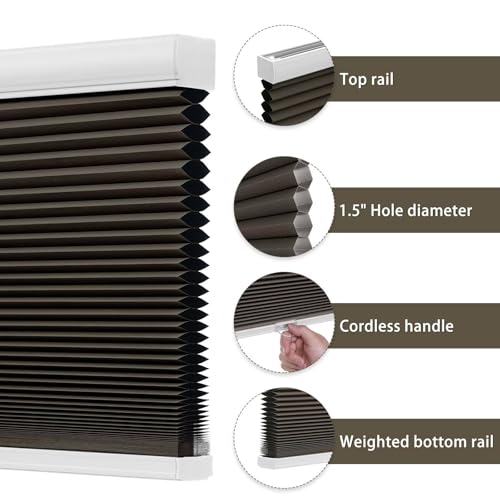 Cellular Shades Door Window Blinds Cordless Blackout, Honeycomb Blind Accordion Shade Room Darkening Indoor Pleated 1.5" Cell Easy to Install, Shade Size 52.5" Width×56" Height, Taupe - view 3