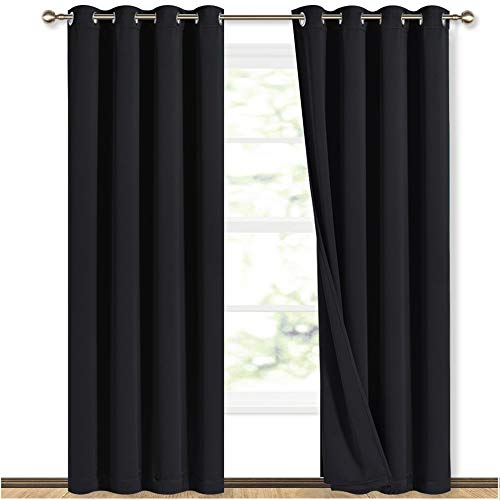 Black Full Blackout Curtains for Dining Room 52"W x 84"L 2 Panels