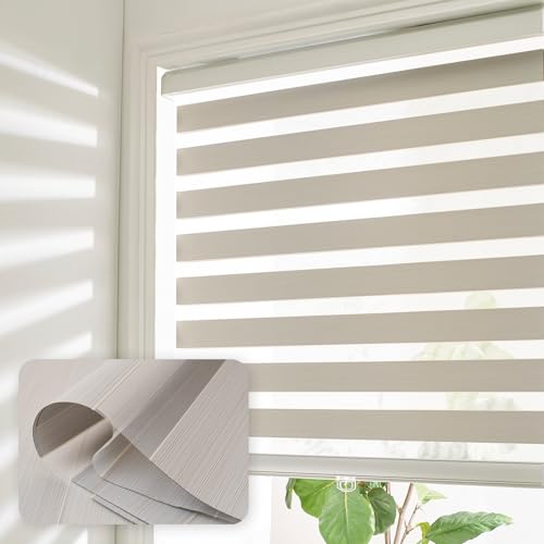 Cordless Zebra Blinds for Windows Shade Dual Layer Free-Stop Light Filtering Blackout Roller Blinds Thermal Insulated Privacy Protection, Inside or Outside Mount(Beige,34''W x 72''H)