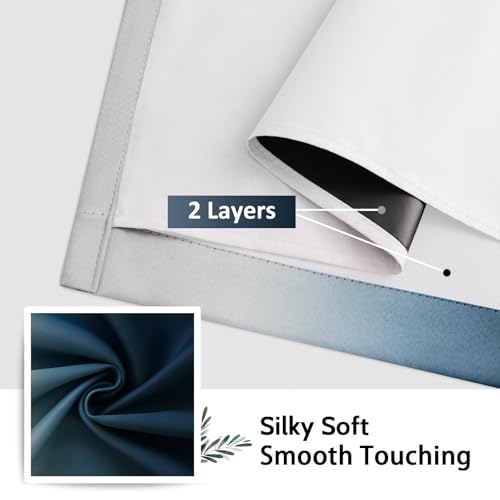 Ombre Navy Blue 100% Blackout Bedroom Curtains White Liner 63L - view 7