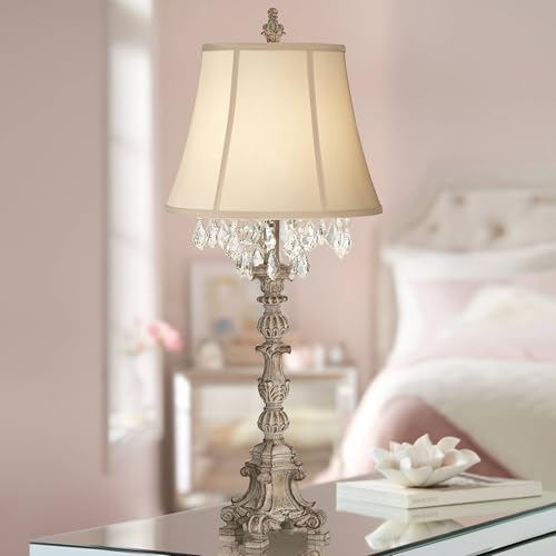 Duval 34" Large Table Lamp Crystal Accents French Candlestick White - view 2