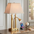 Deacon 26" Gold Tall Desk Lamp Gooseneck USB Port Outlet Brass Antique