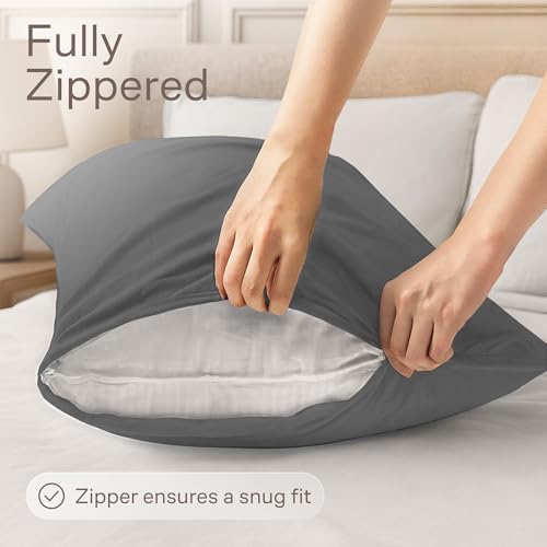 Ultra Soft Pillow Protectors with Zipper - Queen Size - Set of 4 - Gray - view 3