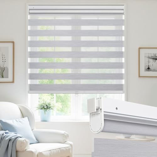 No Drill Zebra Shades, Blackout, Gray, 58 1/2" W x 48" H