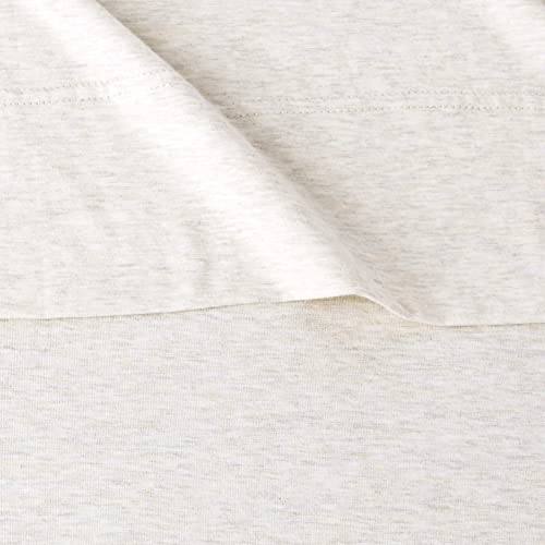 4 Piece Bed Sheets Set, 100% Cotton Jersey, Includes Super Soft, Flat and Fitted Sheets, Pillowcase, King, Oatmeal, Solid - view 5