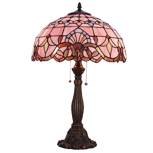 Tiffany Lamp Pink Stained Glass Baroque Bedside Table Lamp 24"
