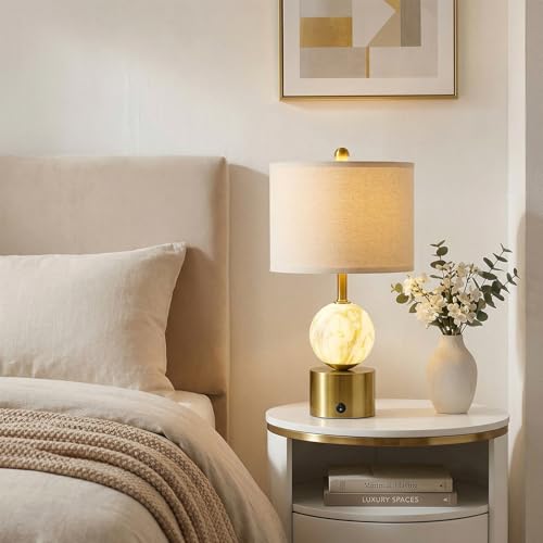 20.5" Small Bedside Table Lamps for Bedroom Nightstands, Gold Glass Modern Table Lamps Set of 2 with USB A+C Charging Port, Night Light, Luxury Lamps for Living Room End Table(Bulbs Included) - view 3