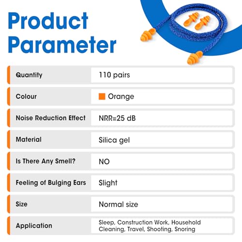 110 Pairs Silicone Ear Plugs, Reusable Earplugs for Noise Reduction, 25dB NRR Corded Ear Plug for Sleeping Noise Cancelling, Ear Plug with String Individual Packing - view 6