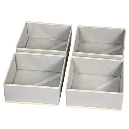 Foldable Cloth Storage Box Closet Dresser Drawer Organizer Fabric Baskets Bins Containers Divider for Clothes Underwear Bras Socks Clothing,Set of 4 Grey 400