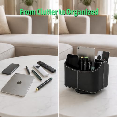 Remote Control Holder, Spinning Desk Organizer, Nightstand Bedside Caddy for TV Remotes/Tablets/Phones/Eyeglasses/Books/Pens - Black - view 4