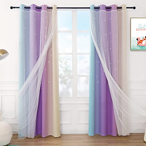 Sheer Window Curtains, Rods Pocket Voile Fabric Drapes/Panels/Treatments for Living Room/Kitchen/Bedroom, 52” x 96”, Set of 2, Red