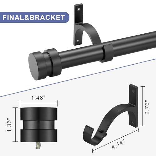 16-56 inch Long Adjustable Matte Black Curtain Rods,1 inch Diameter Splicing Heavy Duty Rod Set with Aluminum Finals for Windows, Door, Drapery - view 2