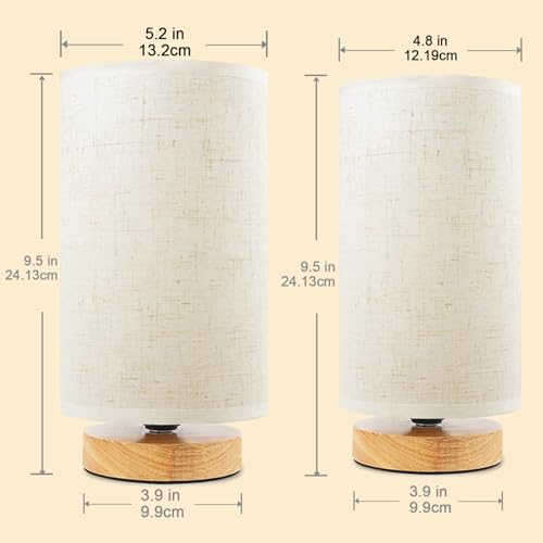 Small Bedside Table Lamp for Bedroom set of 2,Minimalist Wood Base & Round Fabric Shade,Mini Cute Cozy Warm Nightstand Boho Lamp set, Study Desk Night Stand Light for Room, Dorm,Nursery,Living Room - view 3