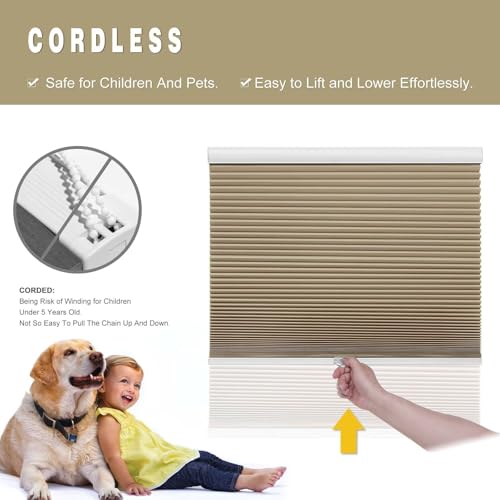 Cellular Shades Door Window Blinds Cordless Blackout, Honeycomb Blind Accordion Shade Room Darkening Indoor Pleated 1.5" Cell Easy to Install, Shade Size 31.5" Width×64" Height, Brown - view 2