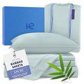 Kickoff Viscose Bamboo Sheets Split King Size 5-pc 100% Organic Bamboo Viscose Bed Cooling Sheets Split King Size Set Cool Bedding for hot Sleepers Sheet Set - Gift Ready Packaging (Coastal Blue, SK)