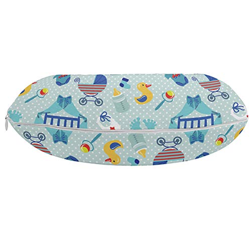 Cartoon Travel Pillow Neck Rest, Sleep Crescent Moon Pacifier Star Polka Dots Image, Memory Foam Traveling Accessory for Airplane and Car, 12", Pale Violet Blue Yellow - view 2