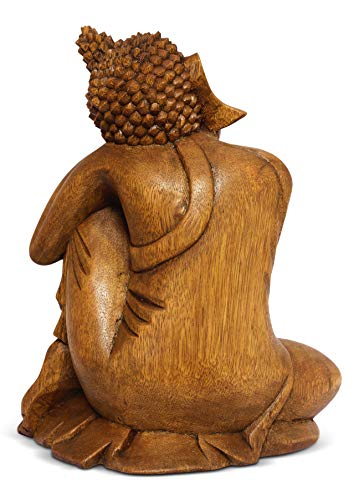 16" Wooden Serene Sleeping Buddha Statue Hand Carved Sculpture Handmade Figurine Decorative Home Decor Accent Handcrafted Art Traditional Modern Decoration (Large) - view 6
