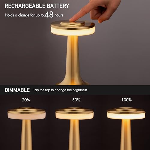Dome Cordless Rechargeable LED Mushroom Table Lamp, Gold - view 4