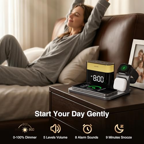 GlowDock 5-in-1 Wireless Charging Station with Alarm Clock,Qi2.2 25W Magnetic Charger Stand, Aluminum Silent Cooling,8 Nightlight,for iPhone 18 17 16 15 Pro Max Duo Air Plus,Apple Watch,AirPods - view 6