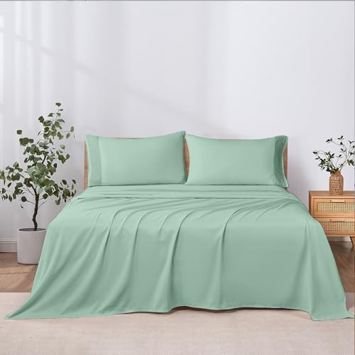Seafoam Microfiber Bed Linen Set - 4Pcs Luxurious Crochet Lace Sheets & Pillowcases, King, Deep Pocket, Stain Resistant - view 3
