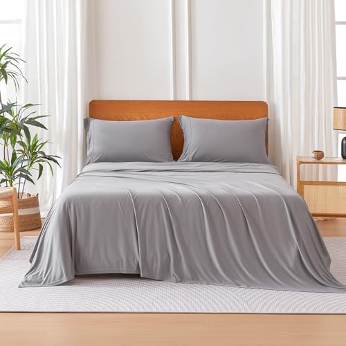 Jersey Knit 4-Piece Sheet Set, Wrinkle Free and Easy Fit, Includes 16" Deep Pocket Fitted Sheet, 1 Flat Sheet and 2 Pillowcases, Queen, Gray - view 2