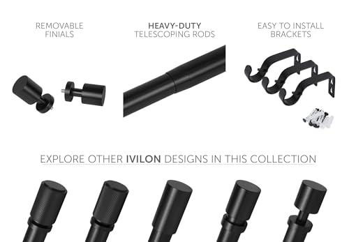 Curtain Rods for Windows - Spaced End Cap, 1 inch Diameter, Extendable Drapery Rod for Windows, 48 to 86 Inches. Color Black - view 3