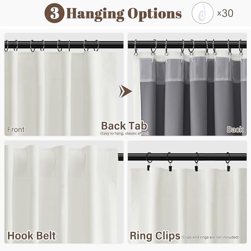 100% Blackout Linen Ivory Curtains 52x84 Inches for Bedroom - view 2