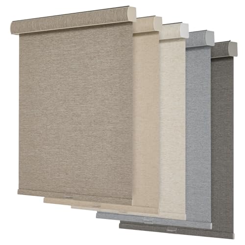 Blackout Roller Shades for Windows,Cordless,Linen Fabric,Roller Blinds,Thermal Insulated Fabric UV Protection,Window Shades for Home,Office,Bedroom,Door,Blackout-Light Brown,Custom Now