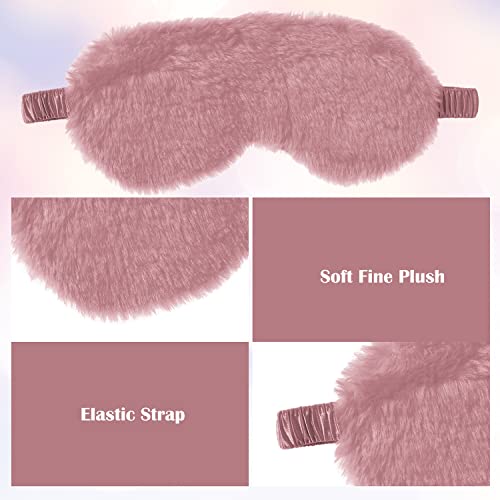 Fluffy Sleep Mask 4 Pack - Plush Blackout Eye Masks for Sleeping, Soft Blindfold with Silky Back, Cozy Gifts for Women Men Travel, Dark Pink - view 5