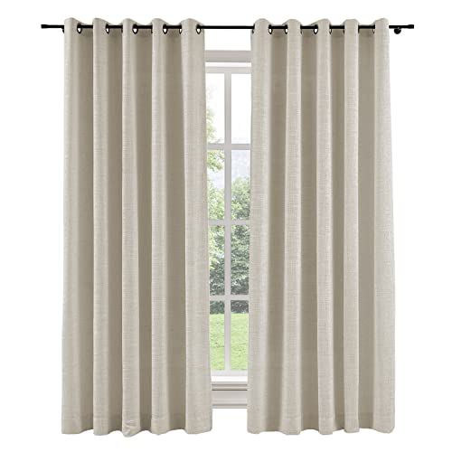 ChadMadePolyester Linen Grommet Header Curtain with Blackout Liner 84 Inches Long Drape for Traverse Rod in Living Room Bedroom Dining Room 50Wx84L, 1 Panel, Birch, Tallis Collection