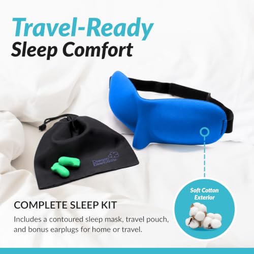 Sweet Dreams Contoured Sleep Mask Kit, Royal Blue Eye Mask for Sleeping with Travel Pouch, Earplugs, Lash Space, Quick Release Strap, Light Blocking Travel Accessories Gift Set - view 4