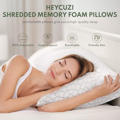 Pillows Queen Size Set of 2 - Cooling Shredded Memory Foam Pillow for Sleeping 2 Pack, Adjustable Cool Bed Pillows for Side, Back, and Stomach Sleepers, Gel Pillow Washable Removable Cover - view 6