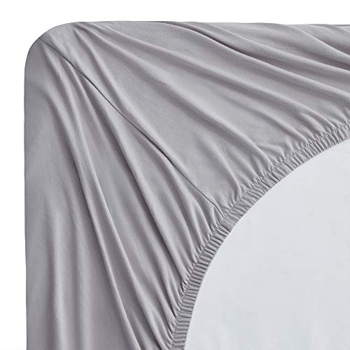 Jersey Knit Microfiber Bed Sheet Set - Premium Soft & Breathable Stretch Deep Pocket Knitted Jersey Sheet Set - Twin, Silver - view 5