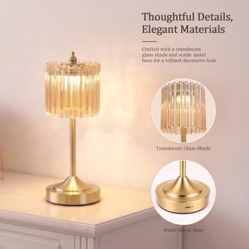 Cordless Table Lamp, Rechargeable Gold Glass Touch Lamp - view 5