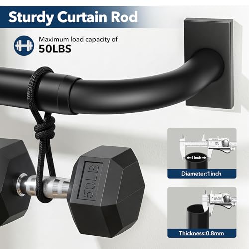 Heavy Duty Blackout Curtain Rods for Windows 32 to 60 Inch, Matte Black Wrap Around Curtain Rod, Long Window Treatment Rods, 1''Adjustable Curved Drapery Rod for Indoor Outdoor, Easy to Install - view 4
