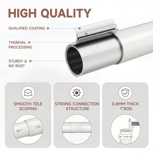 White Boho Wood Curtain Rods for Windows 48 to 84 Inch - 1 inch Diameter Heavy Duty Curtain Rods with Imitation Wood Grain Leaf Pattern Finials,Adjustable Decorative Curtain Rods Set,28-88'' - view 5