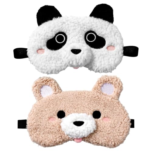 Sleeping Mask for Kids, 2 Pcs Plush Bear Panda Cute Sleep Mask