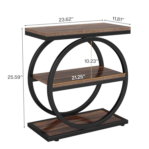 End Table, Narrow End Table with 3 Storage Shelves, Wood Side Table with Black Metal Frames, Industrial Small Sofa Side Table for Living Room, Slim Nightstand and Bedside Table for Bedroom - view 2