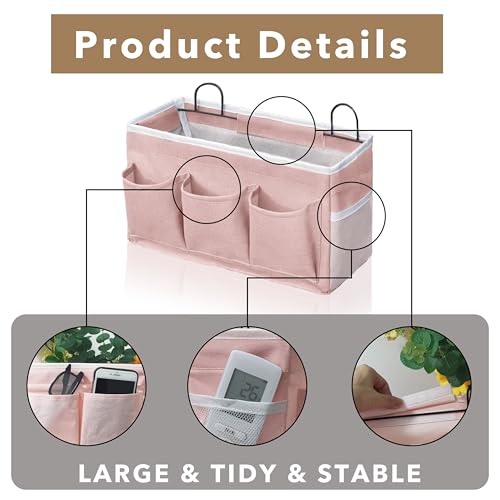 2pcs Light-Style Wall Hanging Storage Bag, Linen Fabric Door Hanging Organizer Baskets with Pockets, Waterproof Bin for Bedroom, Kitchen, Office, RV Camper (Pink-2pcs) - view 5