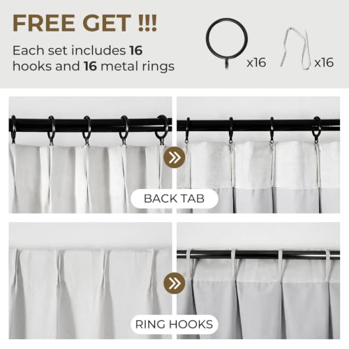 Pleated 100% Blackout Linen Curtains for Bedroom Living Room, Memory Trained Thermal Insulated Room Darkening Window Pleat Drapes with Hooks, 2 Panels (White, 40" W x 108" L (Pack of 2)) - view 5