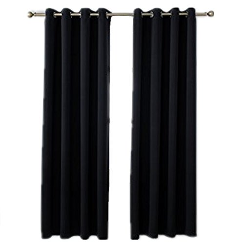 Black Blackout Curtains Grommet 2 Panels for Bedroom-Window Curtain Panel for Living Room-Darkening Thermal Drapes (Black, 52x96inch)