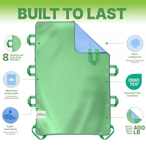Absorbent Positioning Bed Pads with 8 Handles 34"x52"- 1Pack - view 2