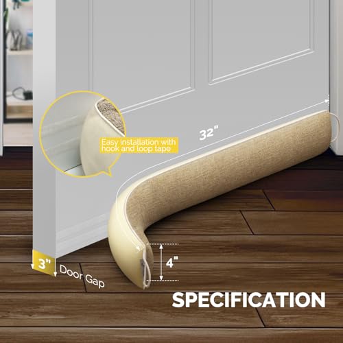 32" Door Draft Stopper, Weighted Under Door Noise Stopper, Oatmeal - view 2