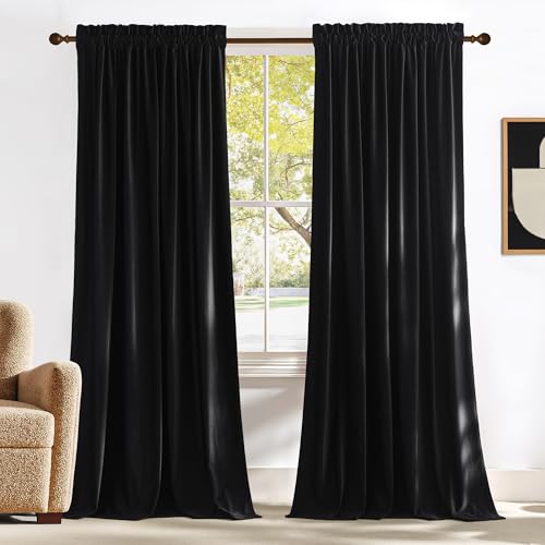 Black Velvet Curtains 84 inch Long for Bedroom Rod Pocket