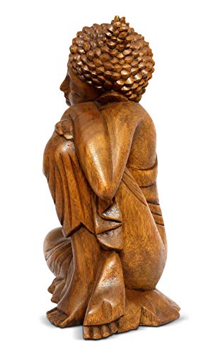 16" Wooden Serene Sleeping Buddha Statue Hand Carved Sculpture Handmade Figurine Decorative Home Decor Accent Handcrafted Art Traditional Modern Decoration (Large) - view 4