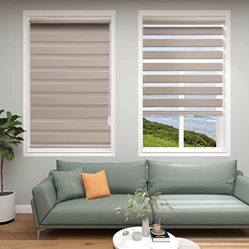 Corded Zebra Blinds for Indoor Windows Custom Size, Blackout Zebra Roller Shades with Cord Room Darkening for Sliding Glass Door, Living Room, Bedroom, Bathroom, Easy Install, Beige - view 3