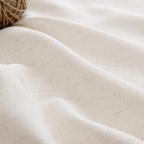 Cream Linen Curtains 72 inch Long 2 Panel Set for Living Room Back Tab Rod Pocket Semi Sheer Light Filtering Bedroom Window Curtain Modern Farmhouse Rustic Neutral Ivory Linen Drapes - view 3