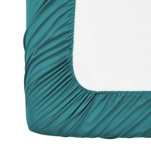 King Size Fitted Sheet Only with Full Elastic & Built in Corner Sheet Straps to Prevent Shifting - Soft & Breathable Brushed Microfiber Bottom Sheet, King, Teal - view 5