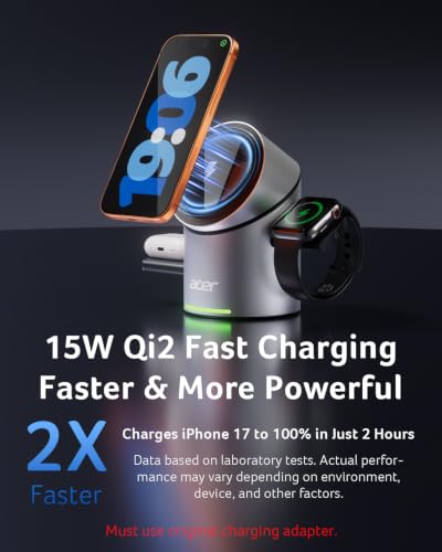 3 in 1 Wireless Charging Station for Apple, Strong Magnetic Charger for iPhone, Magesafe Charger, Fast Charger Stand Compatible with iPhone 18, Apple Watch, AirPods (Non-Battery, with Adapter) - view 2